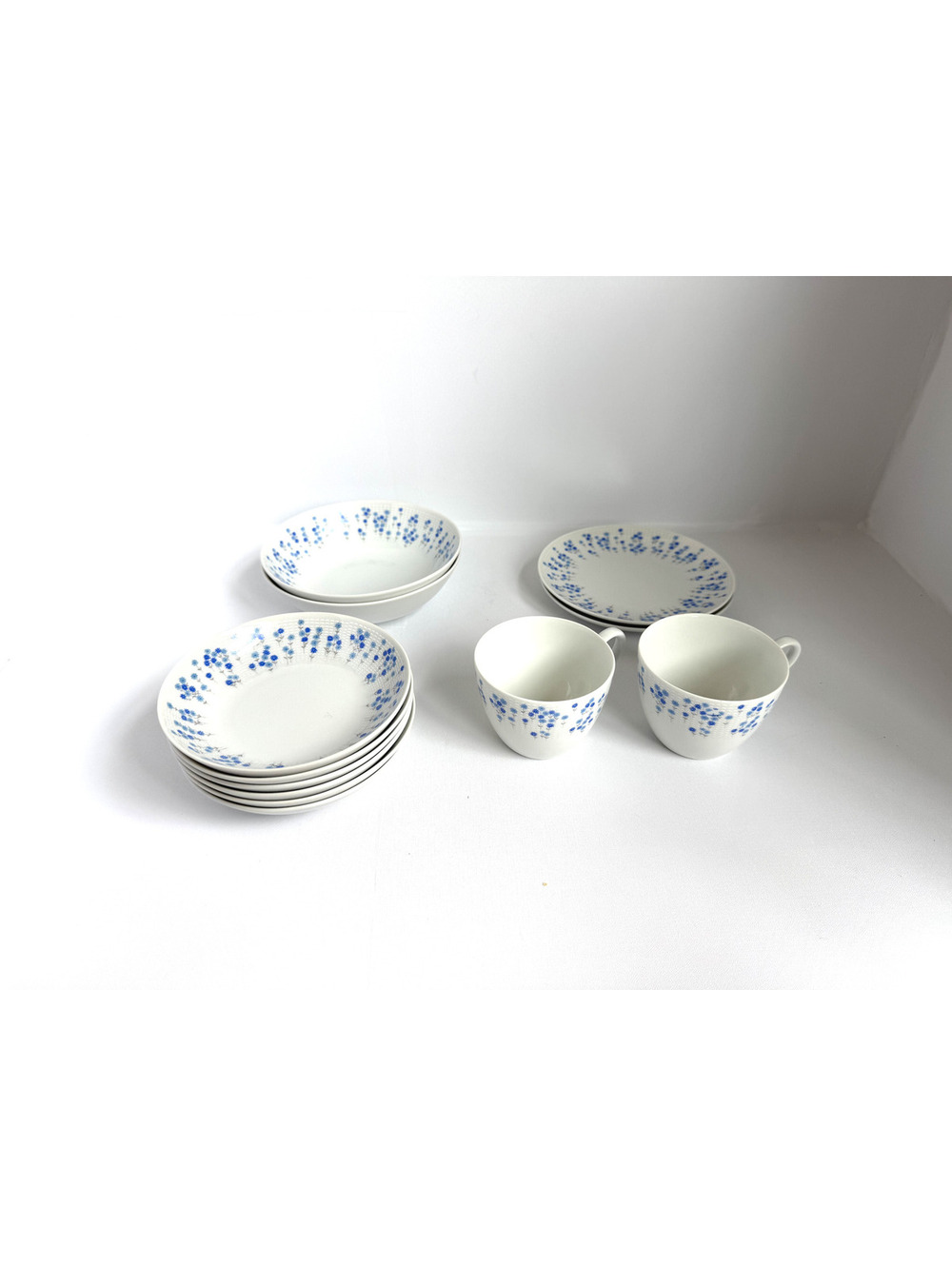 Vintage Blue Floral Patterned Dinnerware Set - 12 Pieces
